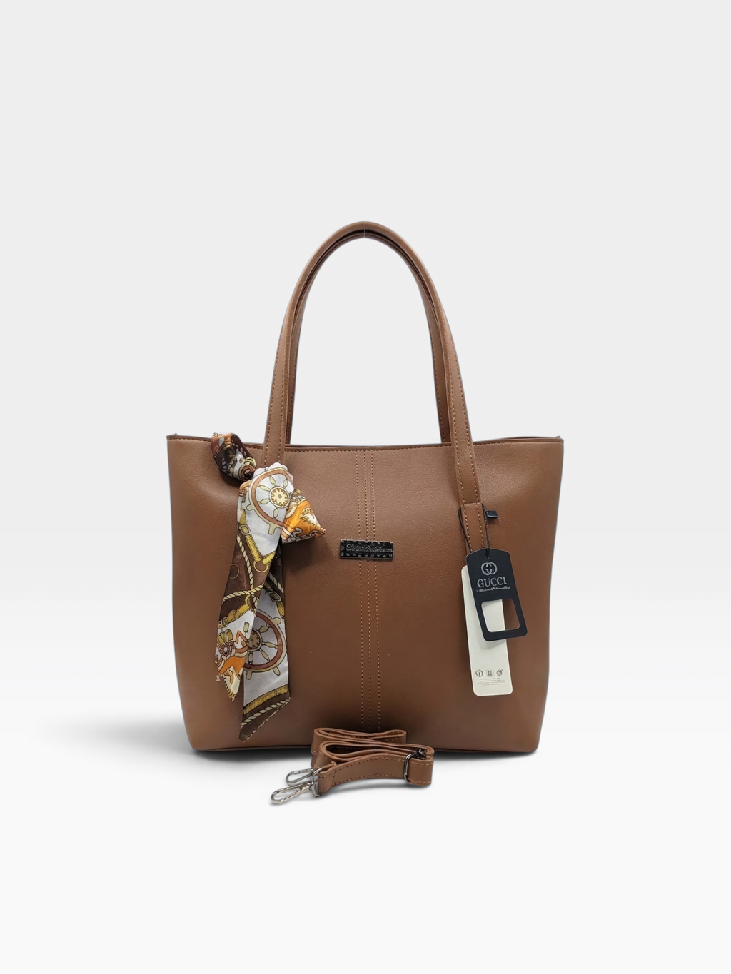 Scarf Detail Structured Tote Bag