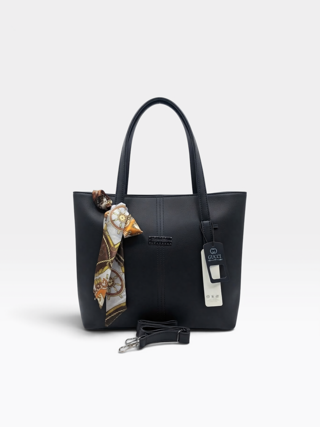 Scarf Detail Structured Tote Bag